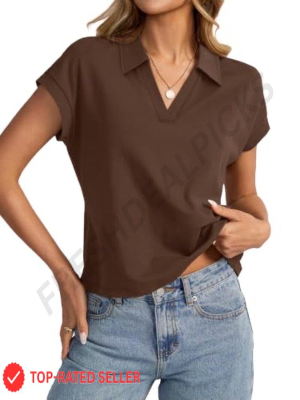 Womens Cotton Polo V Neck Short Sleeve Crop Top Cap Sleeve Boxy Fit